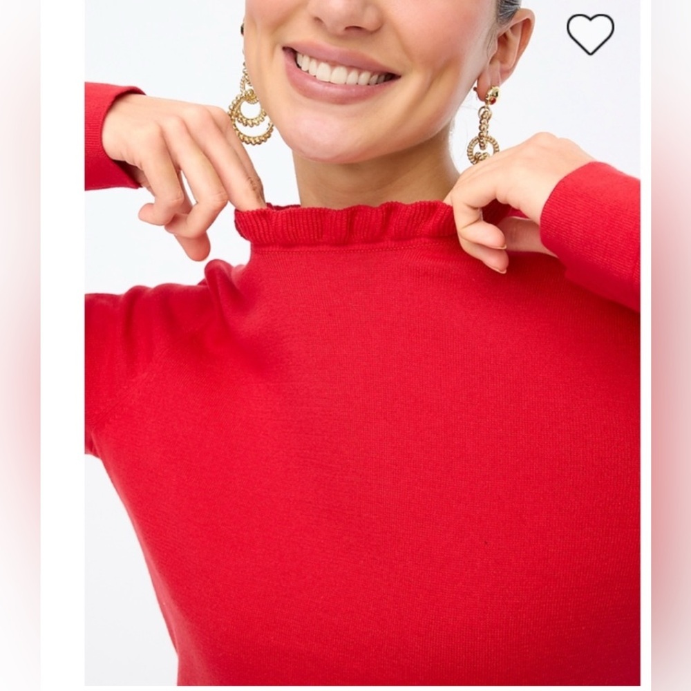 J. Crew Red Ruffle Neck Sweater - Picture 2 of 7